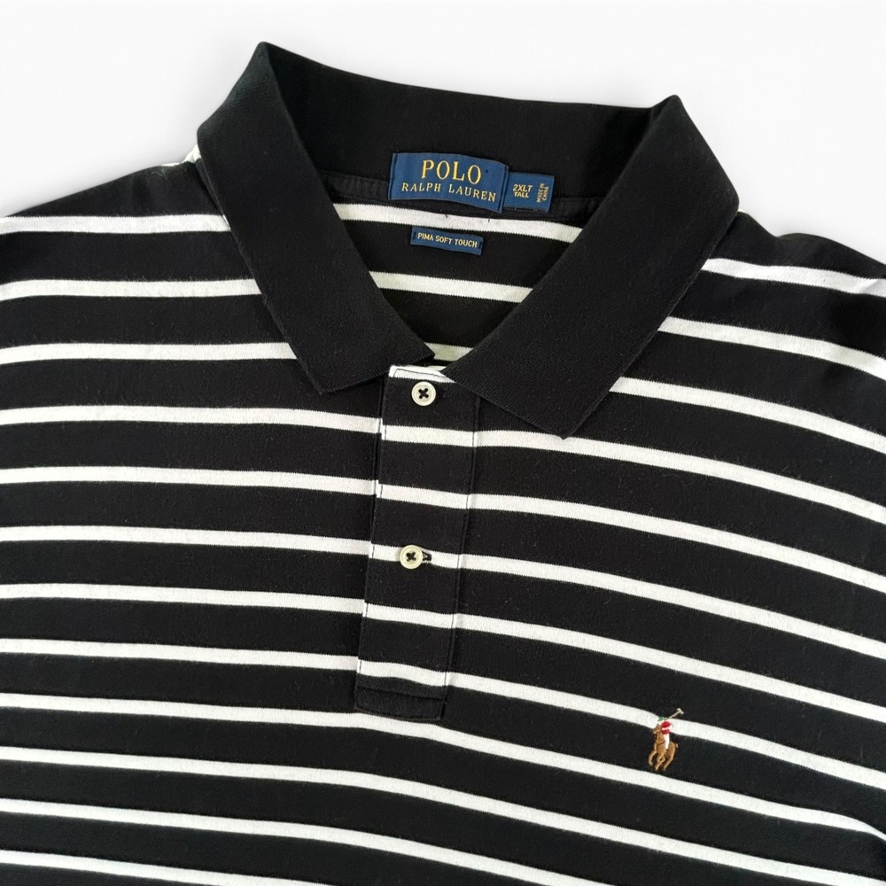 Polo Ralph Lauren Polo Shirt Mens 2XLT Tall Black White Stripe Pima Soft NWOT